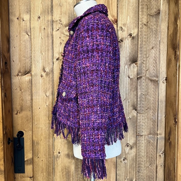 NWT Chicos 1 Medium Purple Fringe Blazer jacket Metallic Tweed Office Corpcore - Picture 8 of 13
